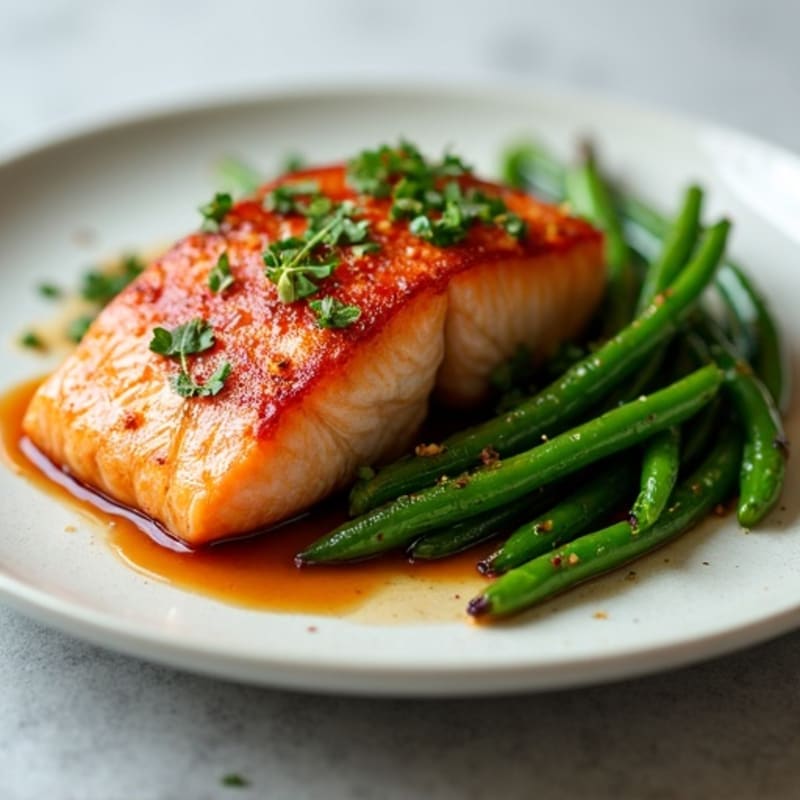 Crispy Teriyaki Glazed Salmon with Roasted Green Beans