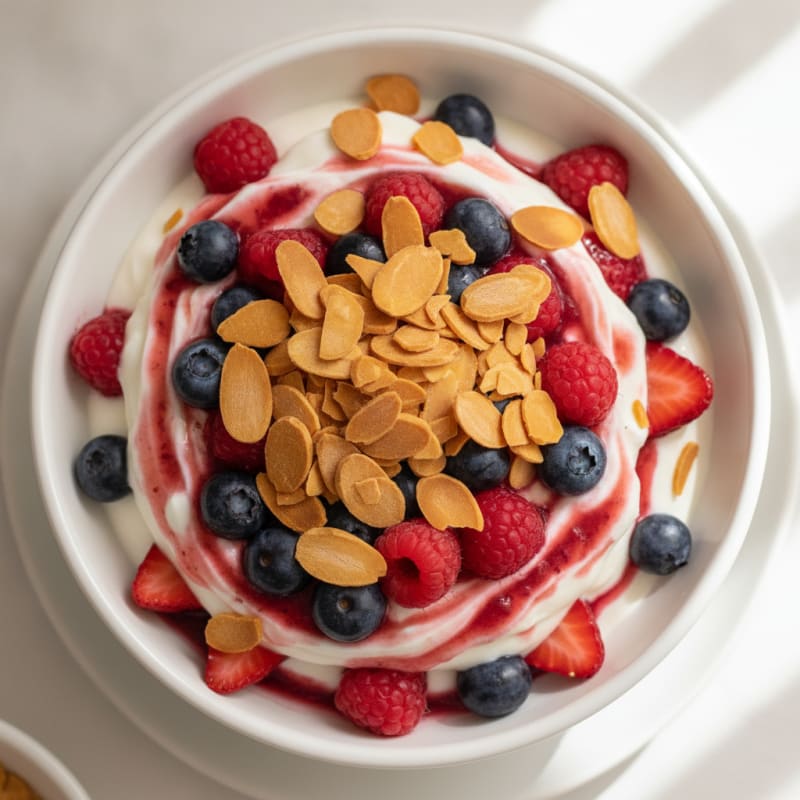 Greek Yogurt Protein Parfait with Mixed Berries and Almonds