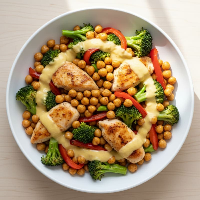 Creamy Roasted Chickpea & Veggie Bowl
