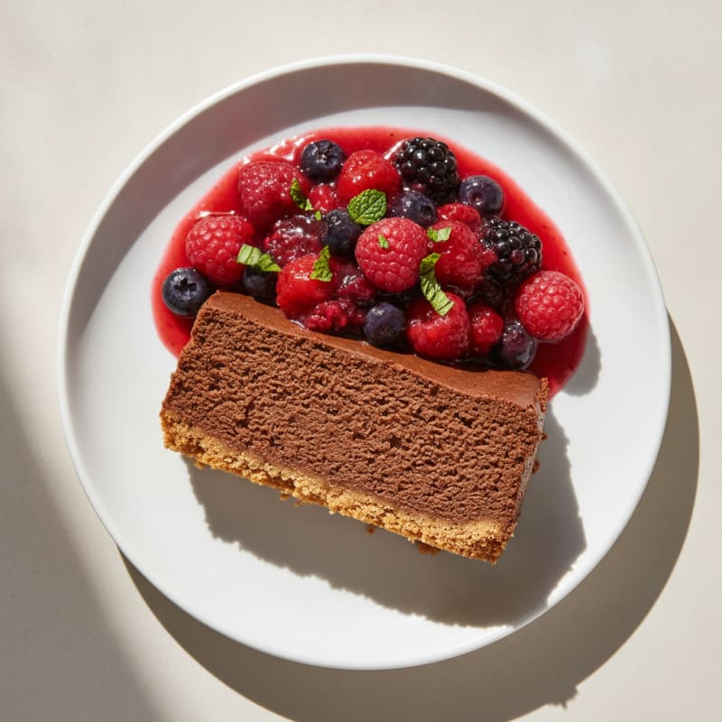 Chocolate Protein Cheesecake with Berry Compote