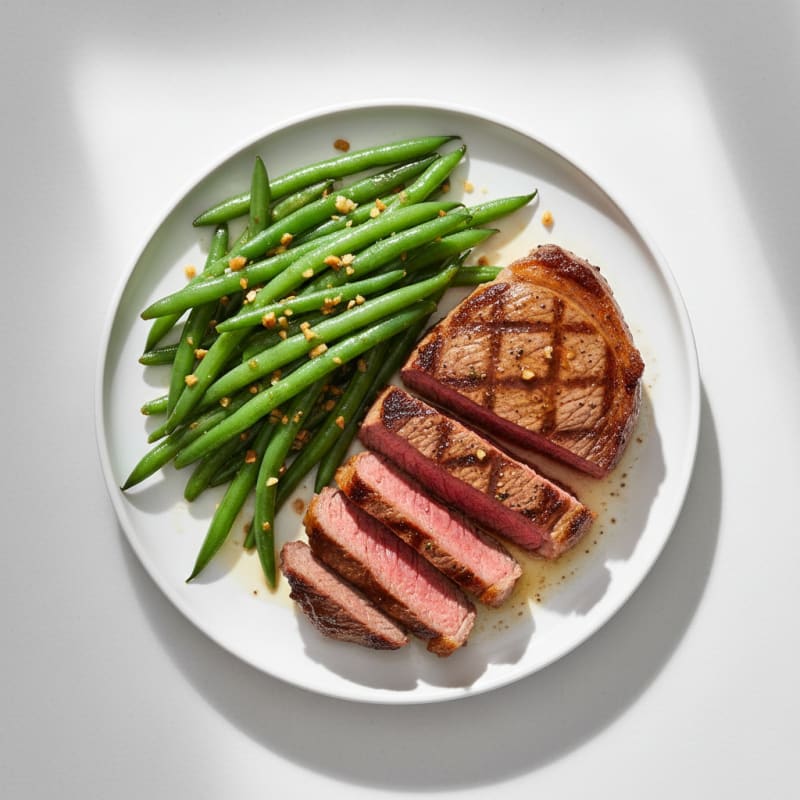 Seared Sirloin Steak with Garlic Green Beans
