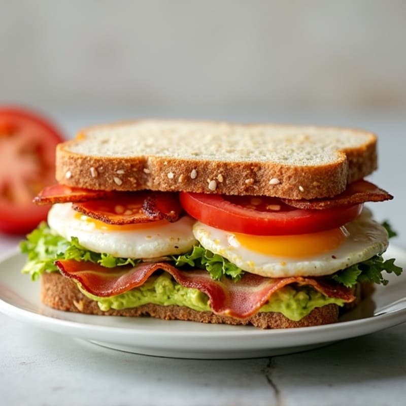 Creamy Avocado, Crispy Turkey Bacon, and Fresh Tomato Whole Grain Sandwich
