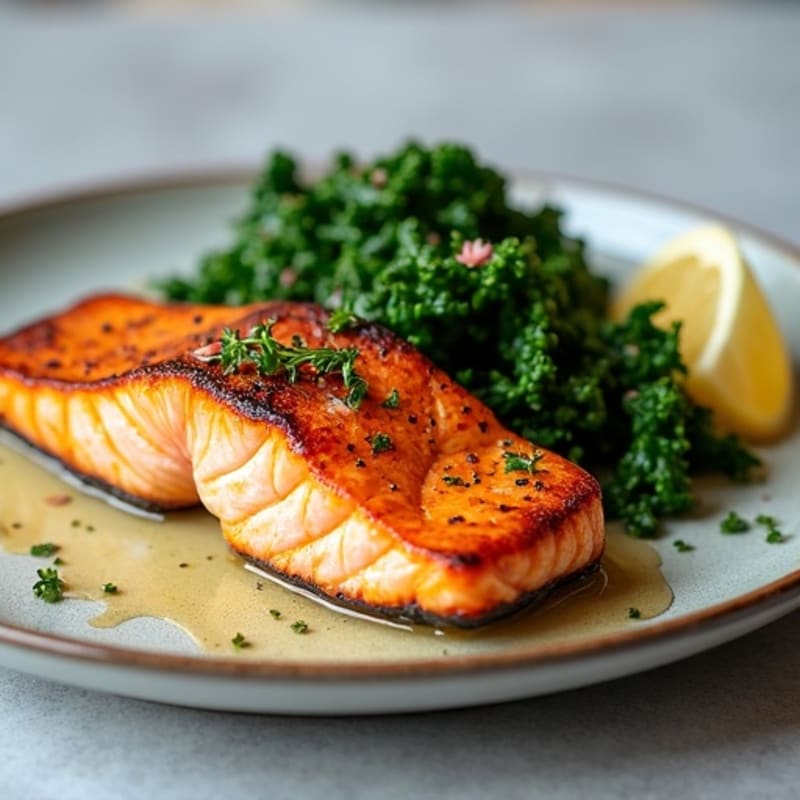 Crispy Pan-Seared Salmon with Garlicky Sautéed Kale