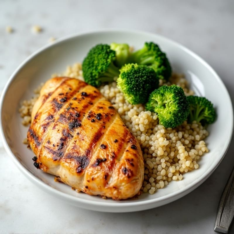 Grilled Chicken Breast with Quinoa and Steamed Broccoli