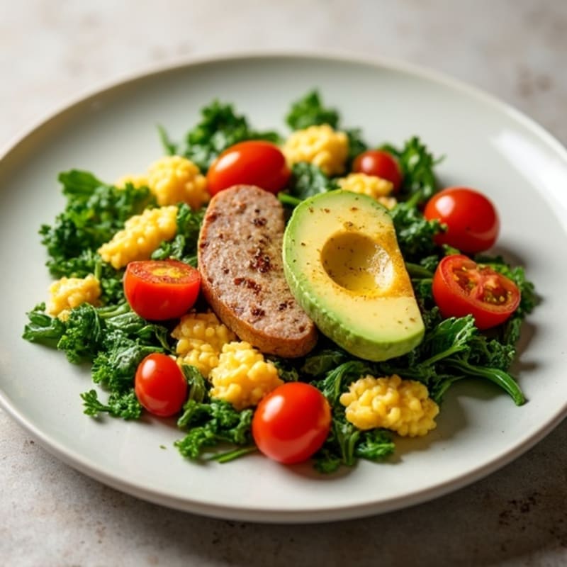Egg White and Turkey Sausage Scramble with Spinach and Tomatoes