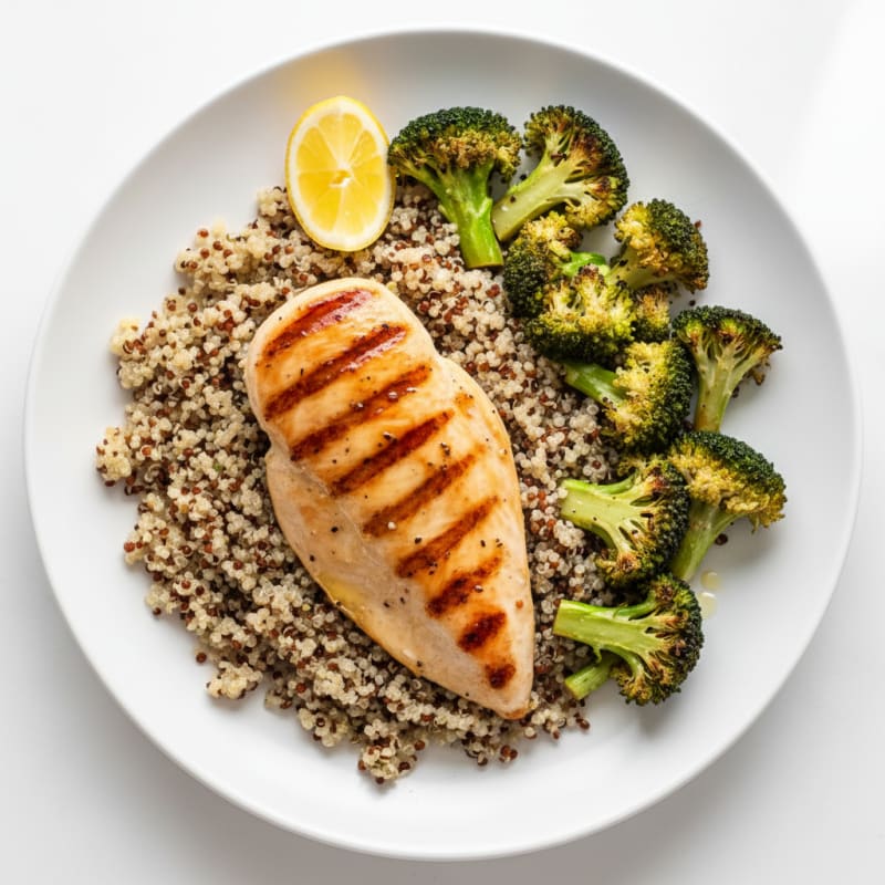 Grilled Chicken Breast with Roasted Broccoli and Quinoa