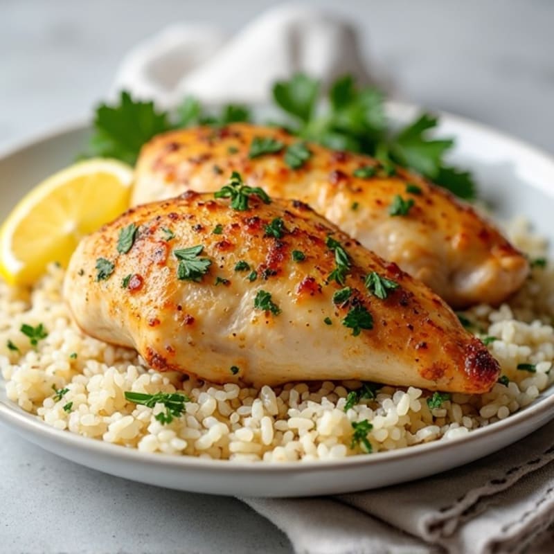 Lemon Herb Roasted Chicken with Fluffy Rice Pilaf