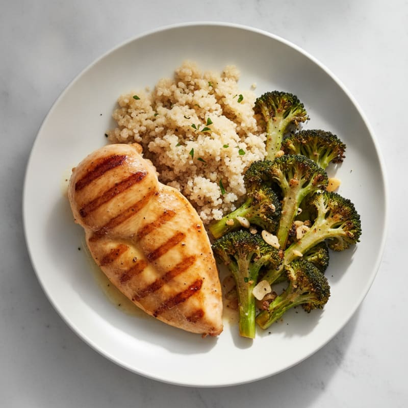 Grilled Chicken Breast with Quinoa and Roasted Broccoli