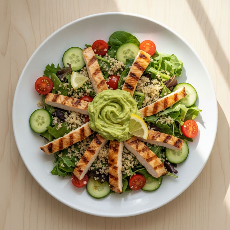 Grilled Chicken Salad with Creamy Avocado and Quinoa