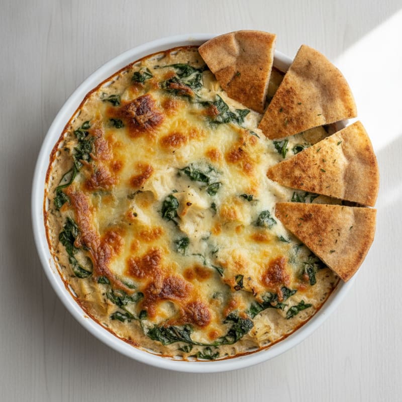Baked Spinach Artichoke Dip with Toasted Pita