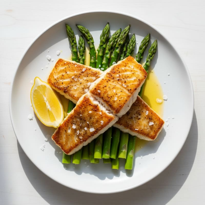 Seared Cod with Steamed Asparagus