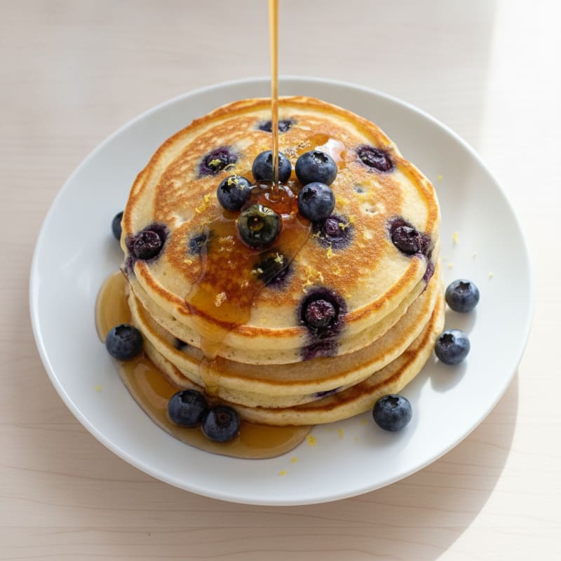 Blueberry Ricotta Pancakes with Maple Syrup