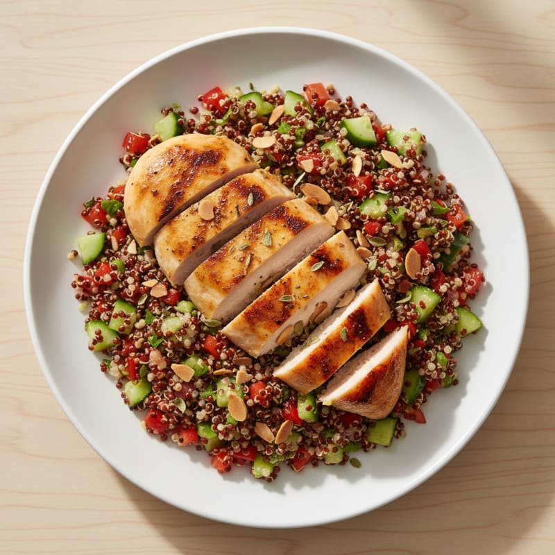 Grilled Chicken Breast with Crunchy Quinoa Salad and Lemon Vinaigrette