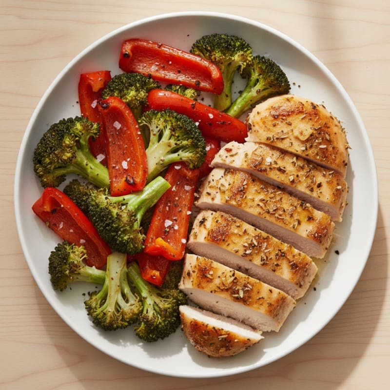 Oven-Baked Chicken Breast with Roasted Broccoli and Peppers