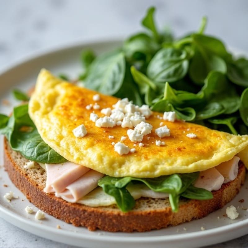 Egg White Omelet with Smoked Turkey, Spinach and Feta