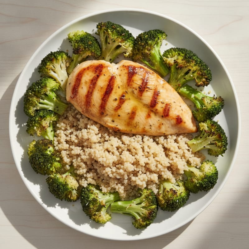 Grilled Chicken Breast with Quinoa and Roasted Broccoli