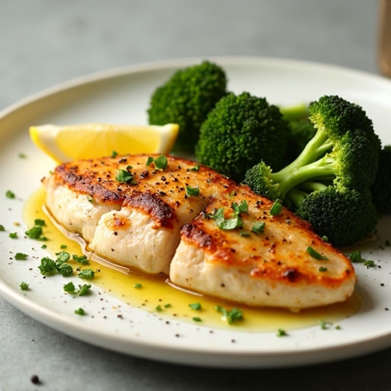 Lemon Garlic Pan-Seared Chicken with Roasted Broccoli