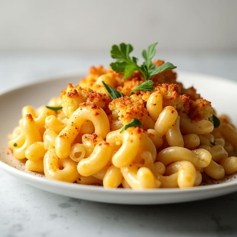 Baked Cauliflower Mac with Crispy Chickpea Crumbs