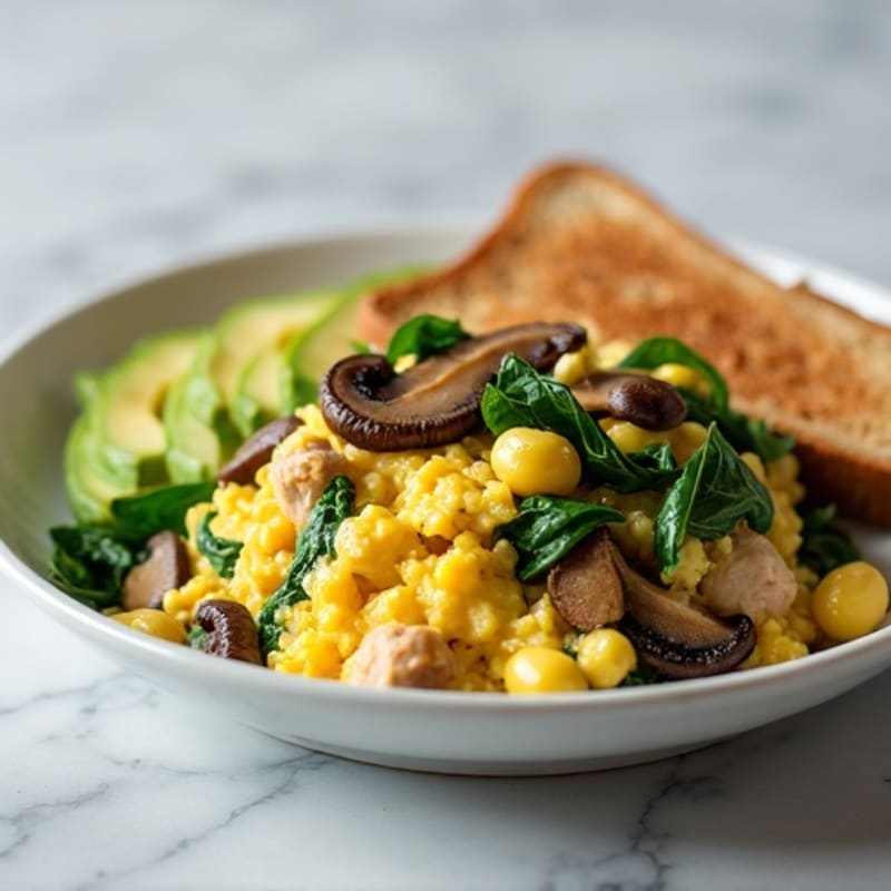 Egg White and Turkey Spinach Scramble with Sautéed Mushrooms