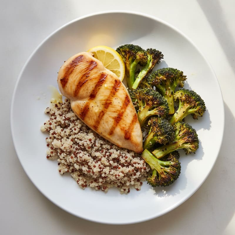 Grilled Chicken Breast with Quinoa and Roasted Broccoli
