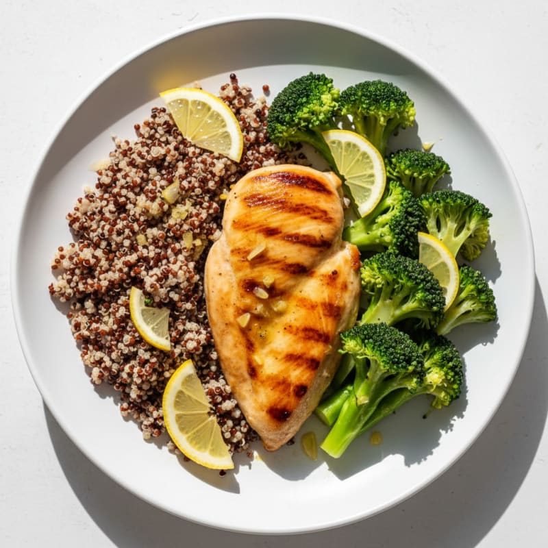 Grilled Chicken Breast with Quinoa and Steamed Broccoli