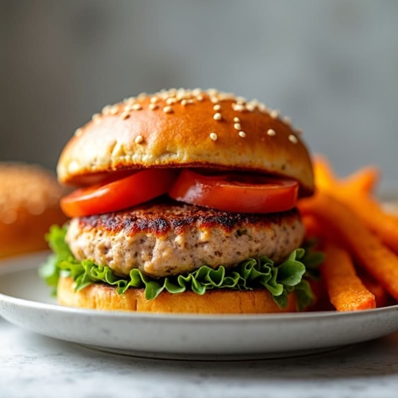 Crispy Baked Sweet Potato Fries with Juicy Seasoned Turkey Burgers