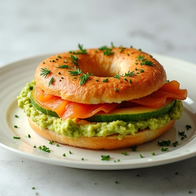 Protein Bagel with Creamy Avocado Spread, Smoked Salmon, and Fresh Herbs