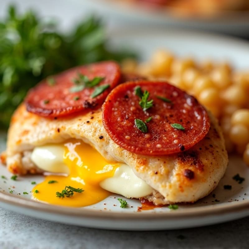 High-Protein Cheesy Stuffed Chicken with Crispy Turkey Pepperoni