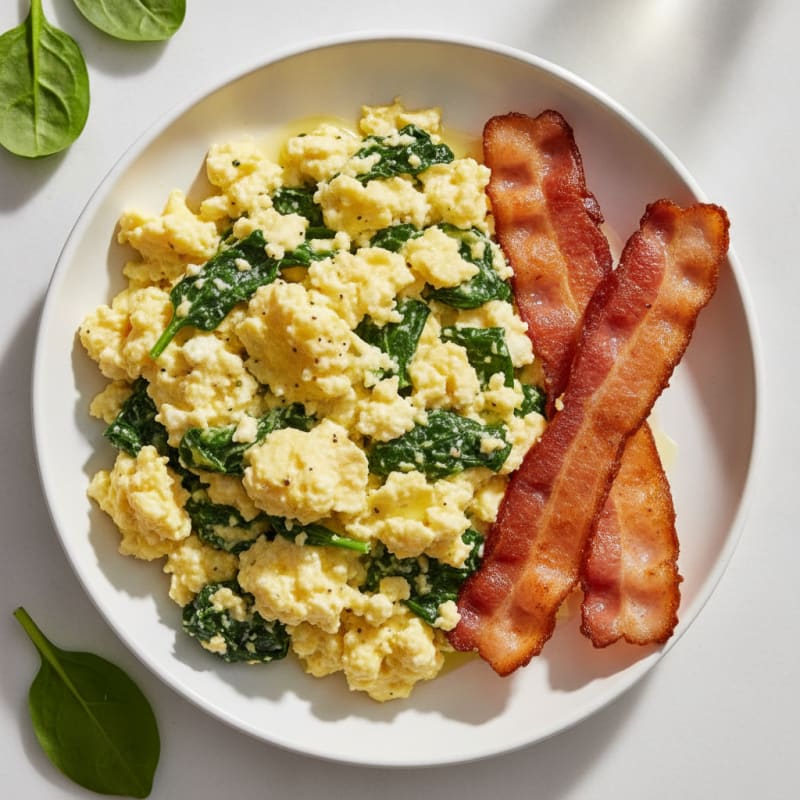 Cottage Cheese Scramble with Spinach and Turkey Bacon