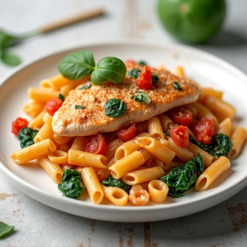 Creamy Tomato Chicken Pasta with Fresh Spinach