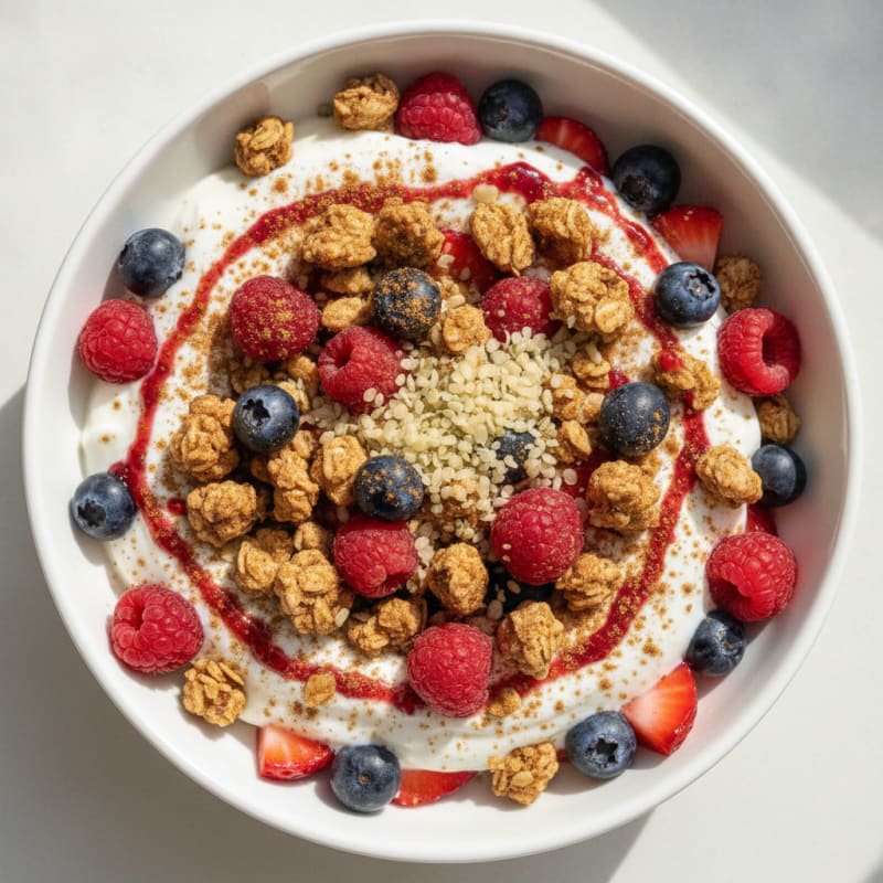 Greek Yogurt Parfait with Mixed Berries and Crunchy Almond Granola