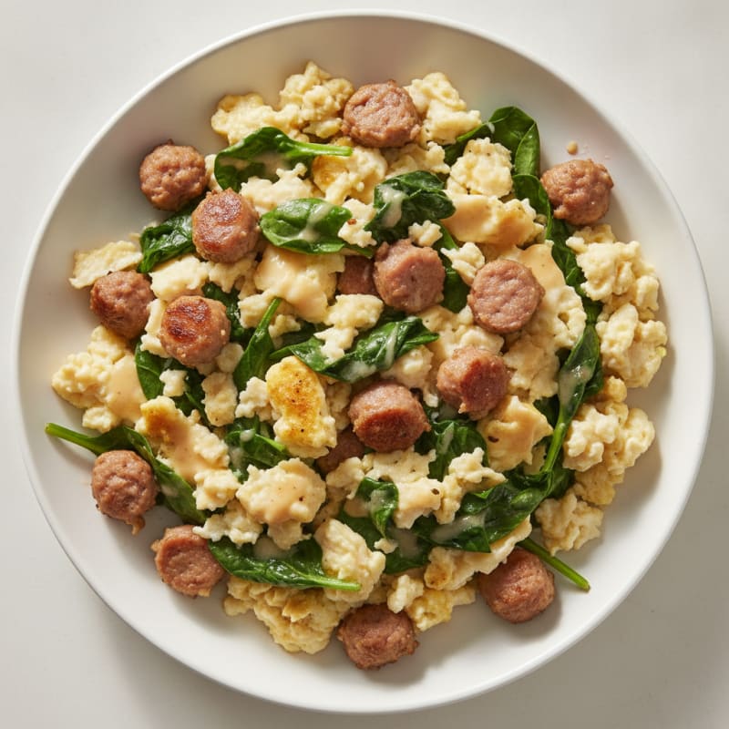 Egg White and Turkey Sausage Scramble with Spinach