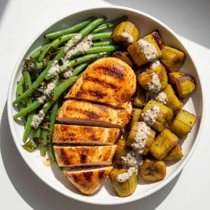 Grilled Chicken with Roasted Green Plantains