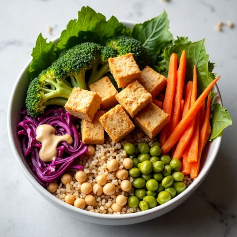 Crispy Baked Tofu Buddha Bowl with Tahini Sauce