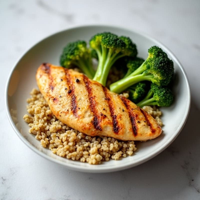 Grilled Chicken Breast with Quinoa and Roasted Broccoli