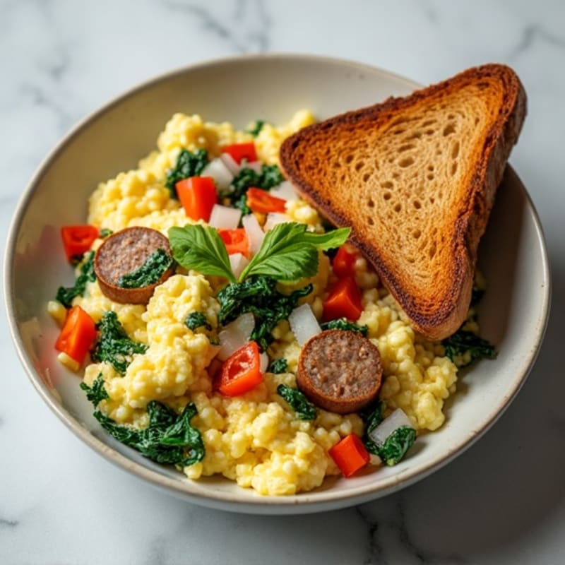 Egg White Scramble with Turkey Sausage and Wilted Spinach