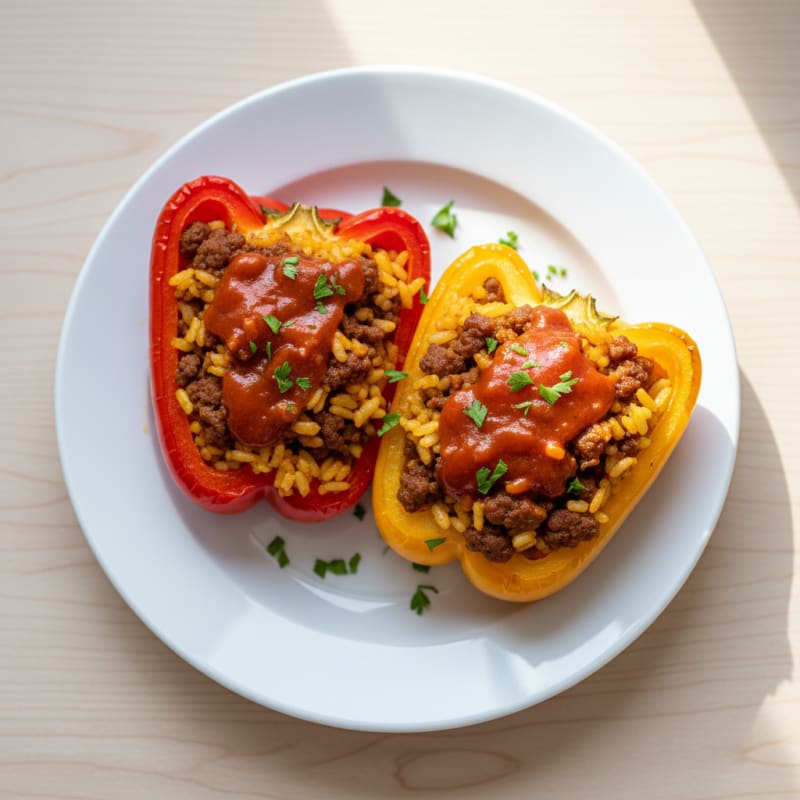 Golden Beef and Rice Stuffed Peppers