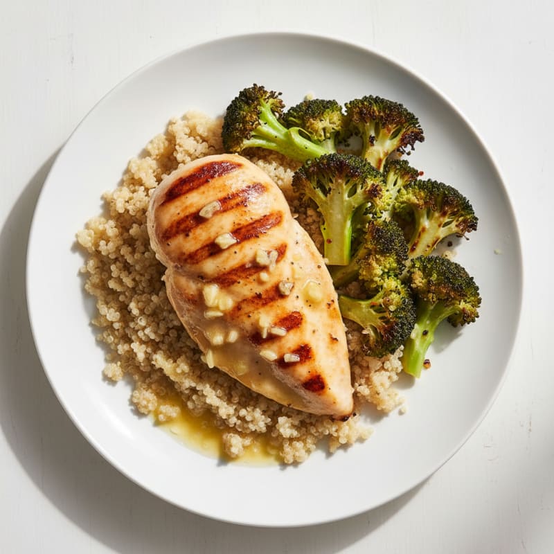 Grilled Chicken Breast with Quinoa and Roasted Broccoli