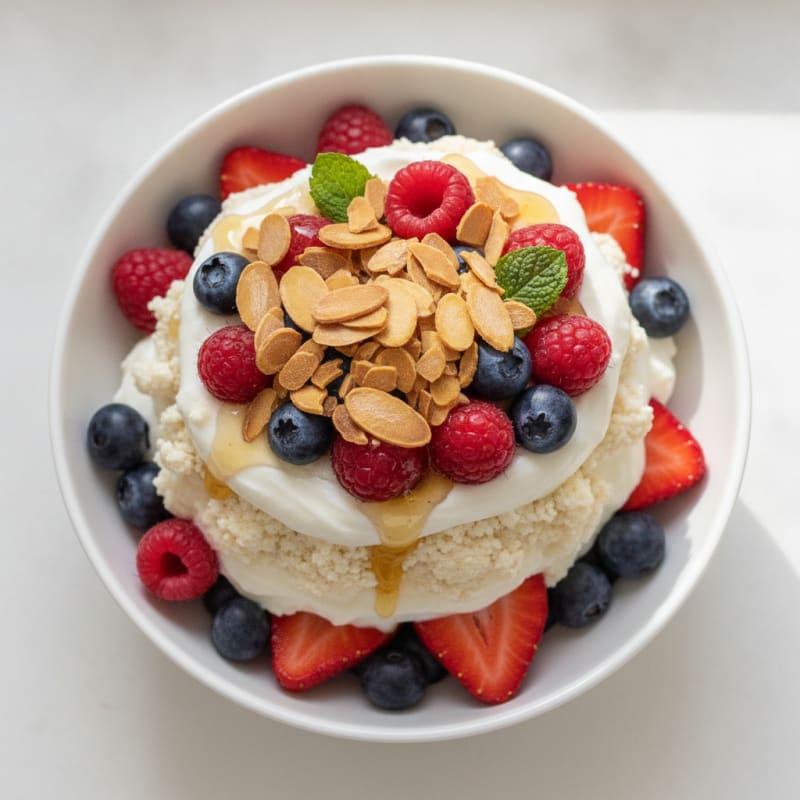 Greek Yogurt Protein Parfait with Mixed Berries and Almonds