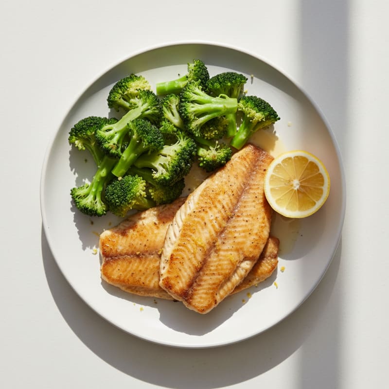 Seared Tilapia with Steamed Broccoli and Lemon