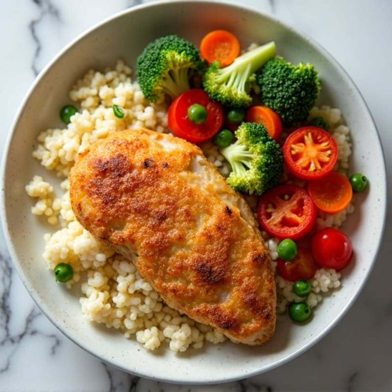 Crispy Chicken and Hearty Vegetable Cauliflower Rice