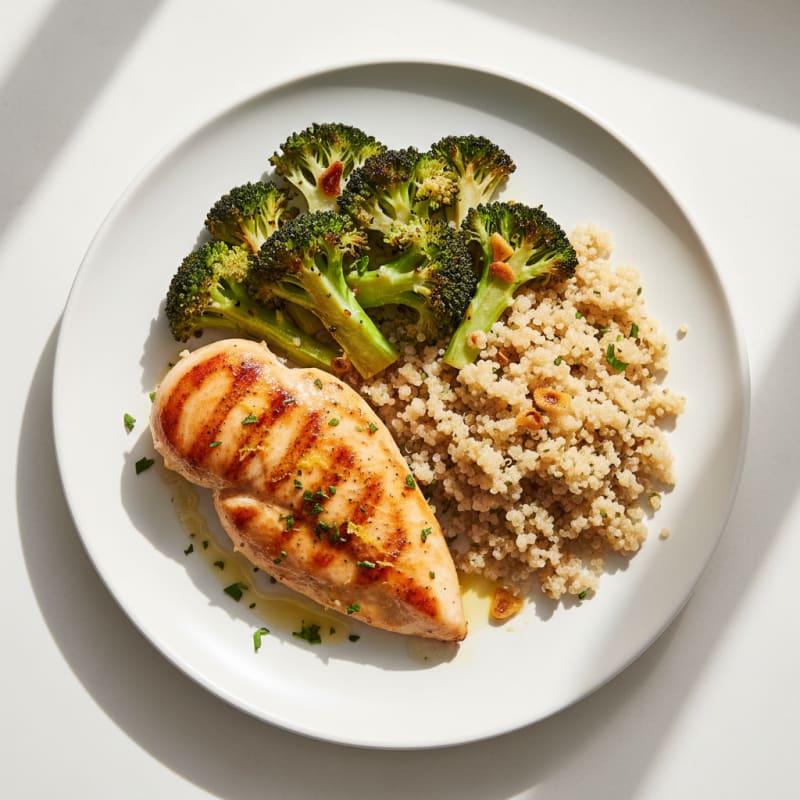 Grilled Chicken Breast with Roasted Broccoli and Quinoa