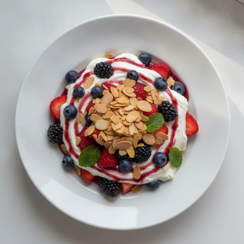 Greek Yogurt Protein Parfait with Mixed Berries and Almonds