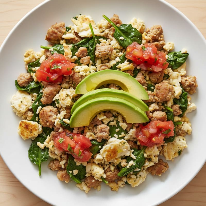 Egg White and Turkey Sausage Scramble with Spinach
