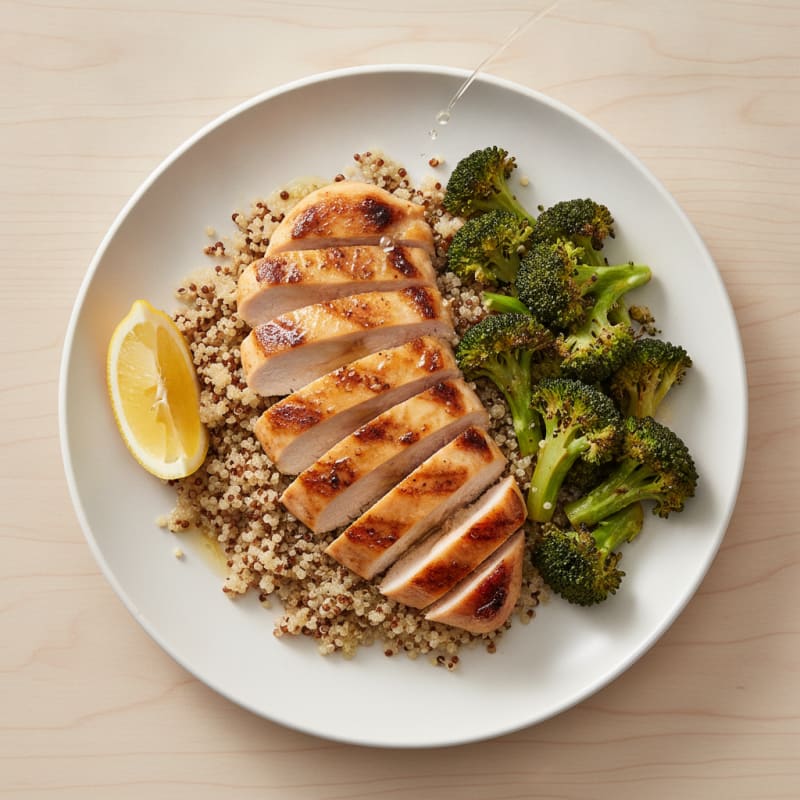 Grilled Chicken Breast with Quinoa and Roasted Broccoli