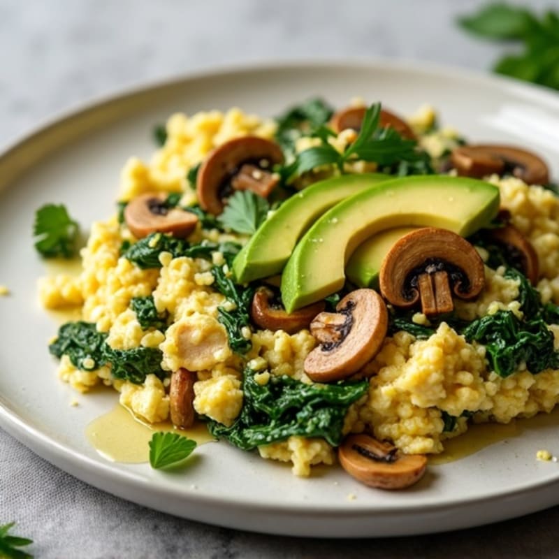 Chicken and Spinach Egg White Scramble with Sautéed Mushrooms