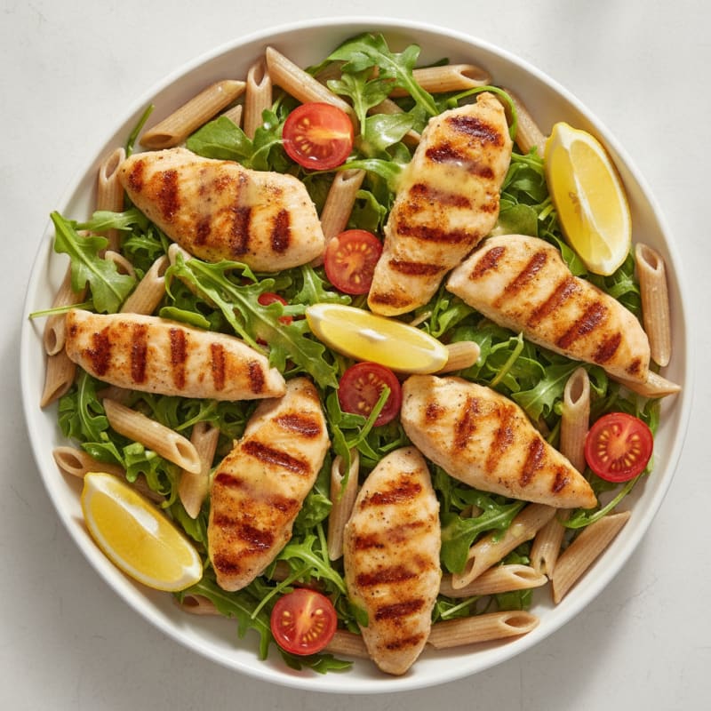 Grilled Chicken Pasta Salad with Cherry Tomatoes and Arugula