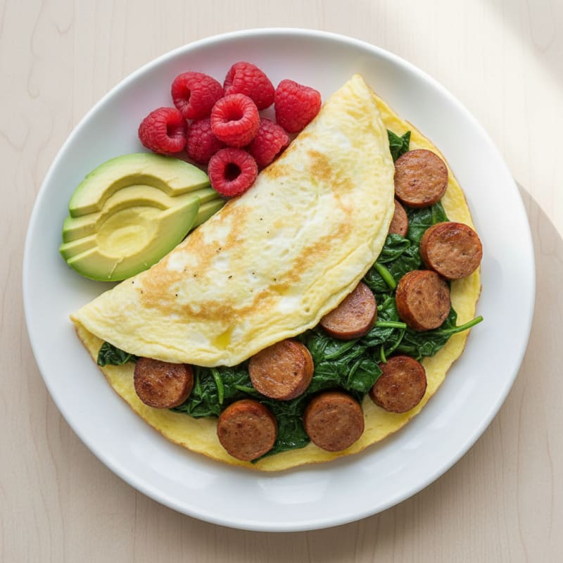 Egg White Spinach Omelette with Turkey Sausage