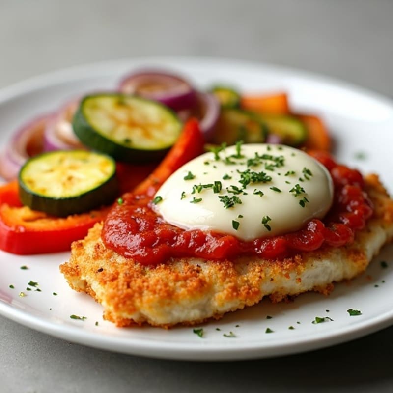 Healthy Crispy Chicken Parmesan with Roasted Vegetables