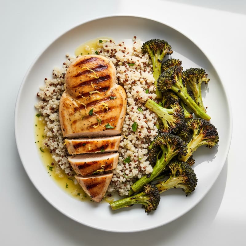 Grilled Chicken Breast with Quinoa and Roasted Broccoli